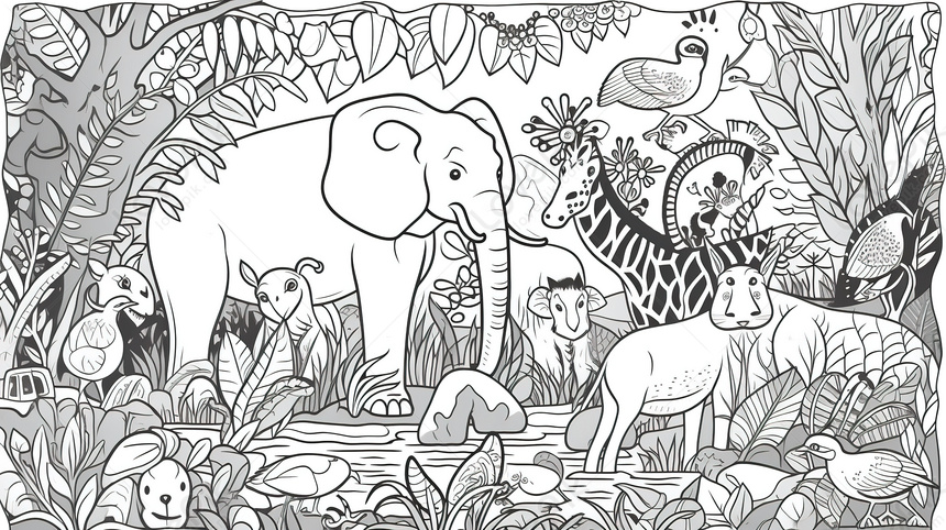 Safari Animal Coloring Page: Explore The Jungle With Kids, Jungle ...