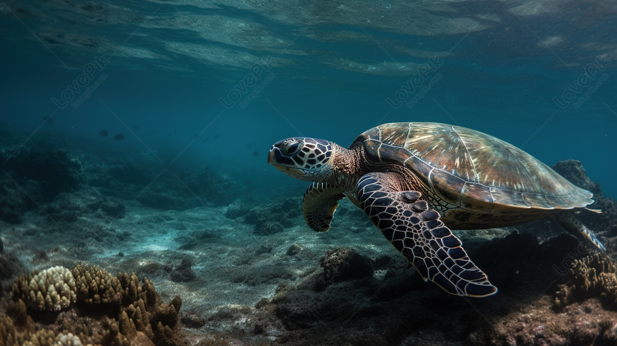 The Intriguing Background Of Green Turtles In The Ocean, Turtle ...