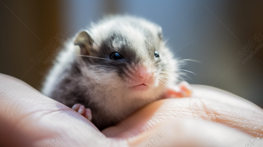 Photo de Hamster Blanc Et Noir Assis Sur Le Doigt Dune Personne