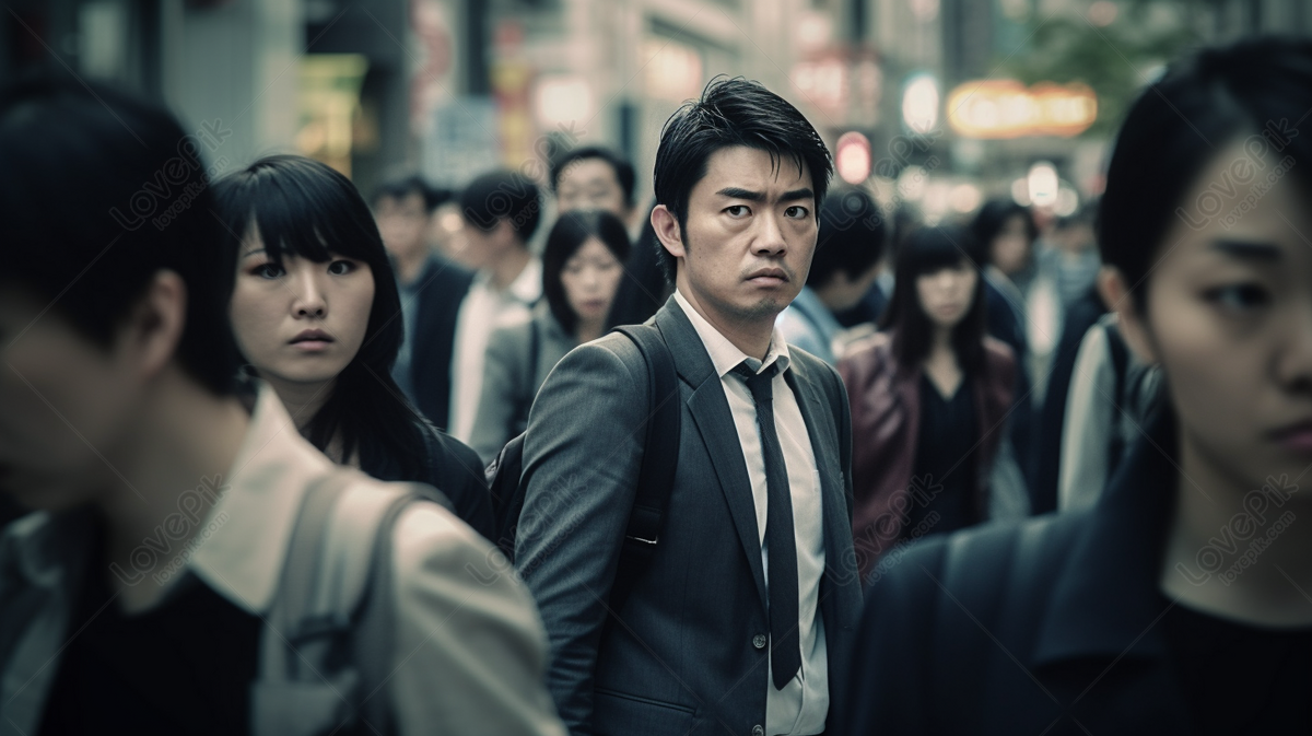 Crowded Street With Japanese Business Men In Suits, Japanese ...