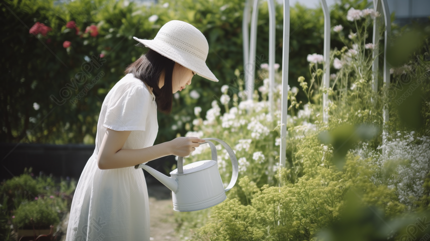 Фото по запросу Девушка поливает цветы