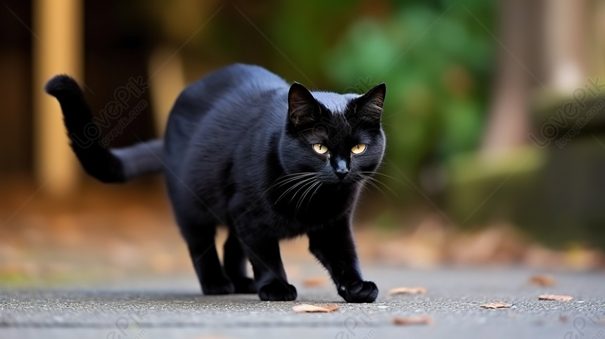 Immagini Stock - Un Gatto Nero Sullo Sfondo Di Una Strada Di Notte. Ai  Generativo.. Image 201399898