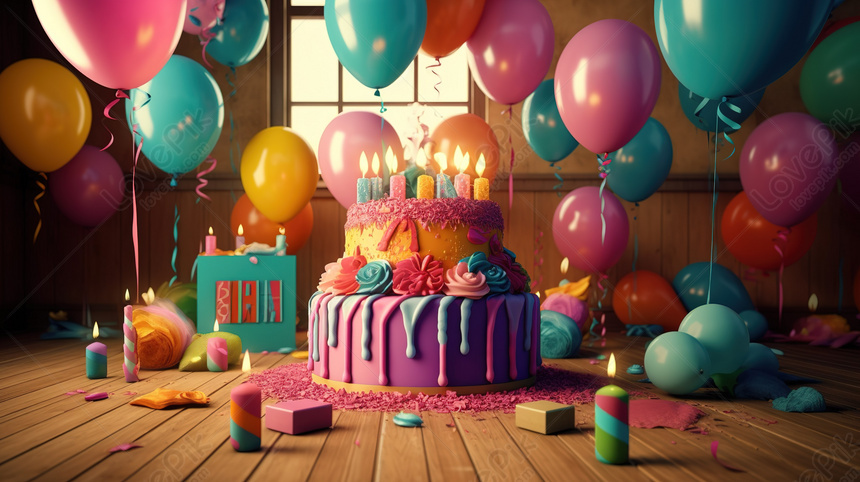 Gâteau D'anniversaire De 8 Ans Avec Bougies Allumées Et Bannière D