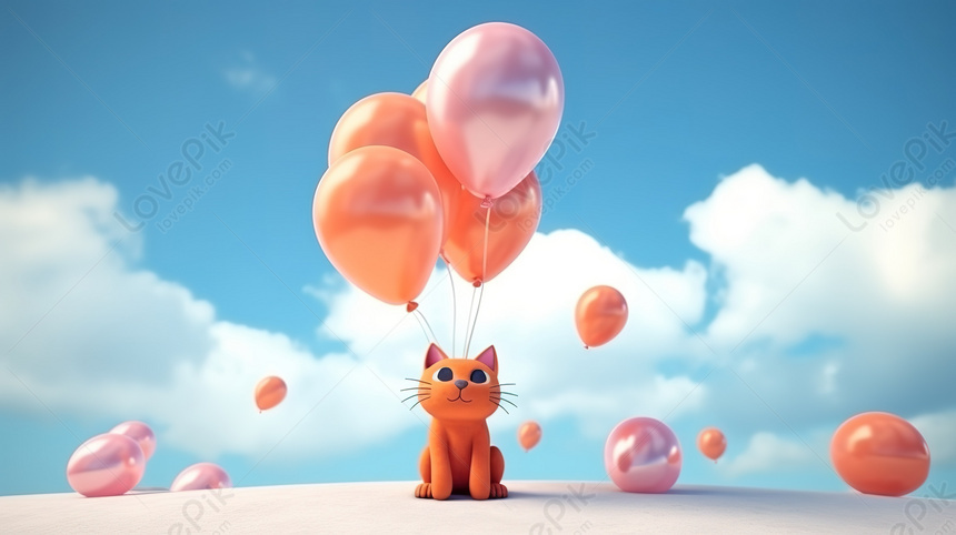 Palloncini Rosa Vivaci E Estate Rovente: Un Adorabile Gattino Animato In 3d  Si Libra Sullo Sfondo Del Cielo Panoramico, Rosso Caldo Sfondi, 3d Sfondi,  Animali Rosa Sfondi JPG Immagine Gratis
