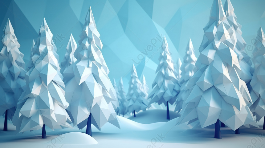 ウィンター ワンダーランド: 背景の見事なローポリの木々 と雪, ポリ