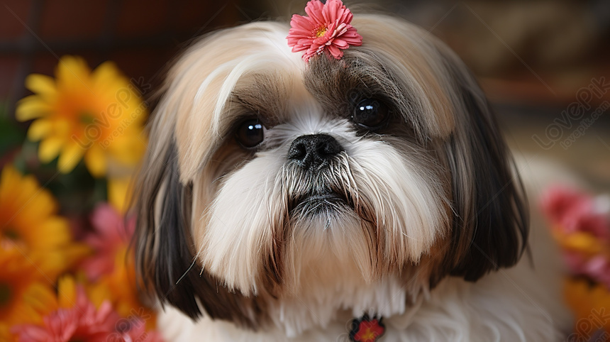 chiots mignons avec des fleurs