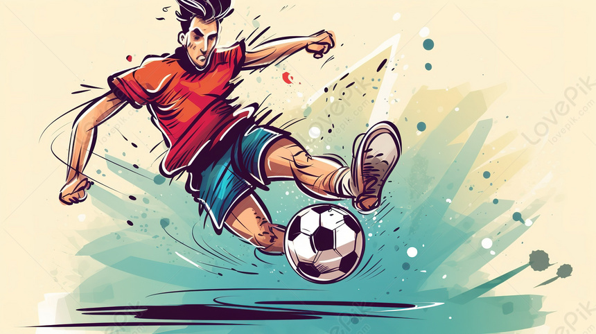 Background Latar Belakang Ilustrasi Olahraga: Pemain Sepak Bola Menendang  Bola, Ilustrasi Olahraga Latar Belakang, Menendang Bola Latar Belakang, Bola  Latar Belakang Gambar Untuk Diunduh Gratis di Lovepik