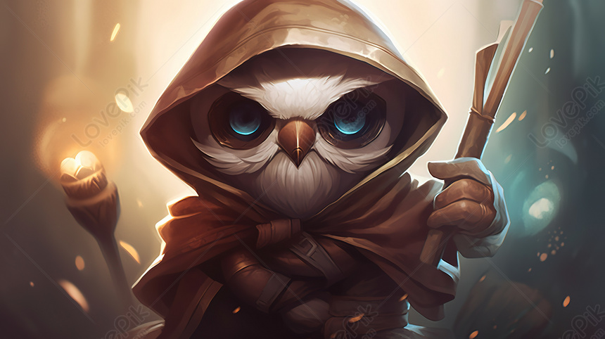 Overview Of The Owl Character: Robe, Blue Eyes, Staff, Robes ...