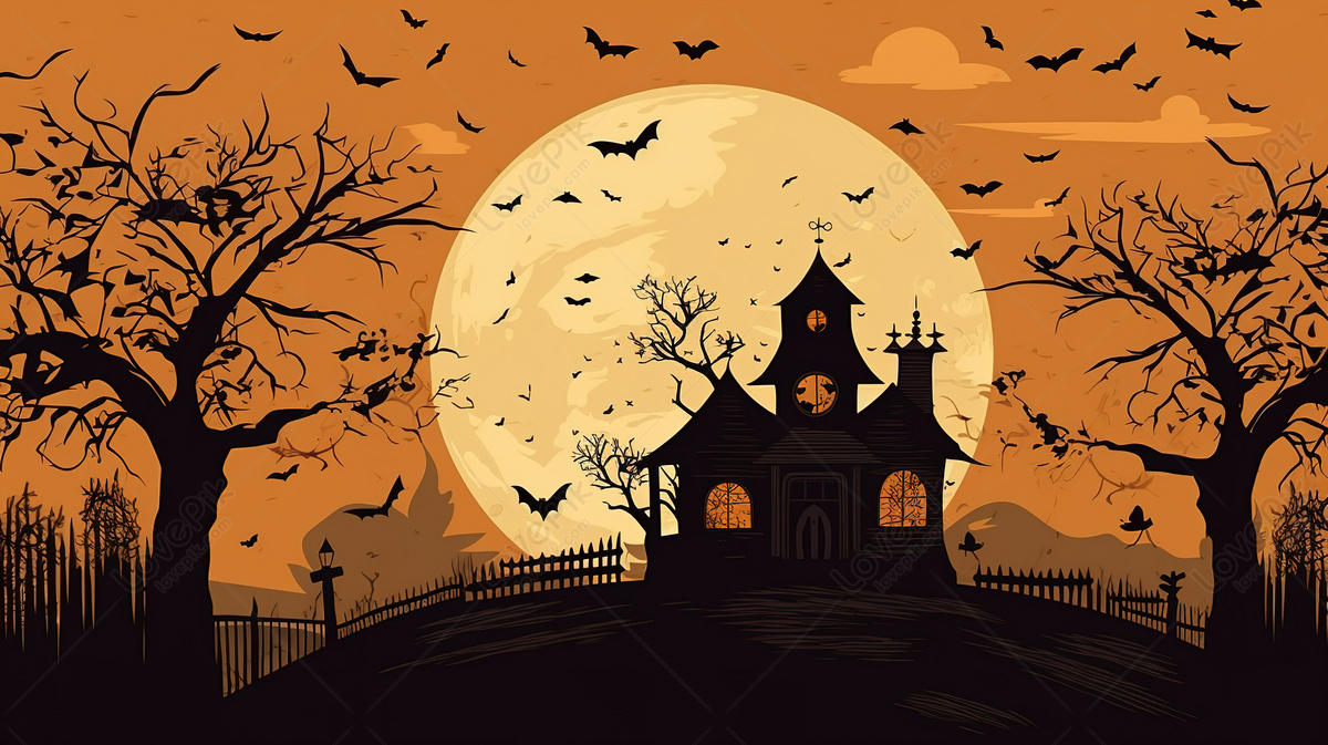 Hình Nền Bối Cảnh Halloween Ma Quái Với Ngôi Nhà Ma ám Và Dơi Bay, Và ...