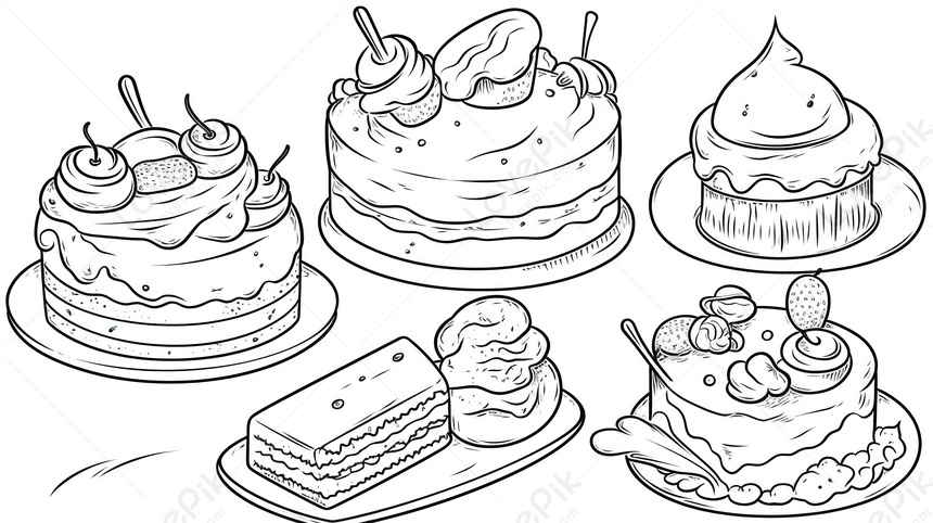 Photo de Dessin De Diff rents Gateaux Imprim En Noir Et Blanc