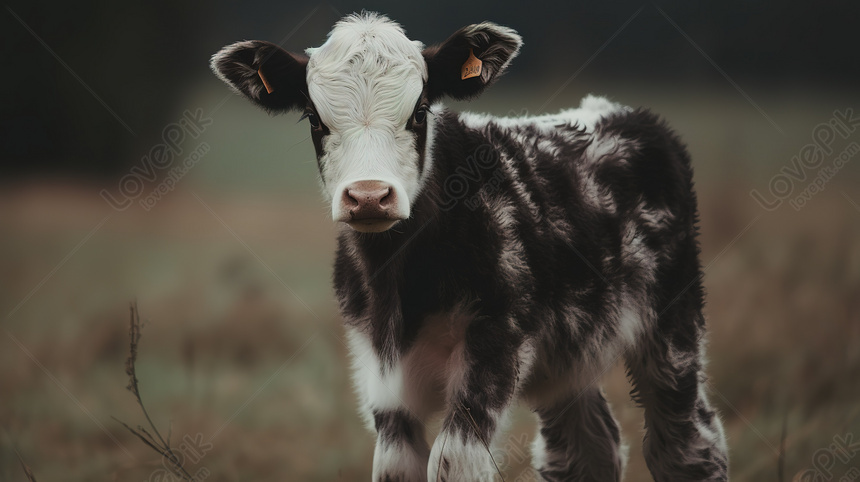 Photo de Petit Veau Noir Et Blanc Debout Sur Un Champ Herbeux