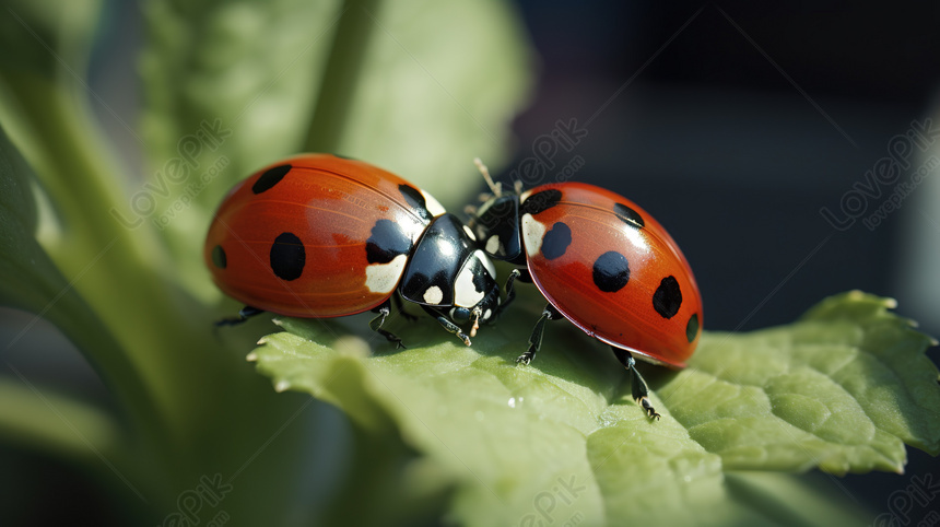 Sfondo Di Due Coccinelle Appollaiate Sulle Foglie Due Foglie