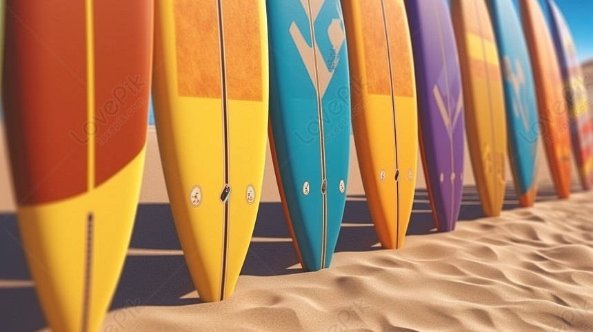 Splendide Tavole Da Surf 3d In Una Spiaggia Assolata: Uno Scatto Ravvicinato Jpg, mare blu sfondi, onda da surf sfondi, alba sulla spiaggia sfondi