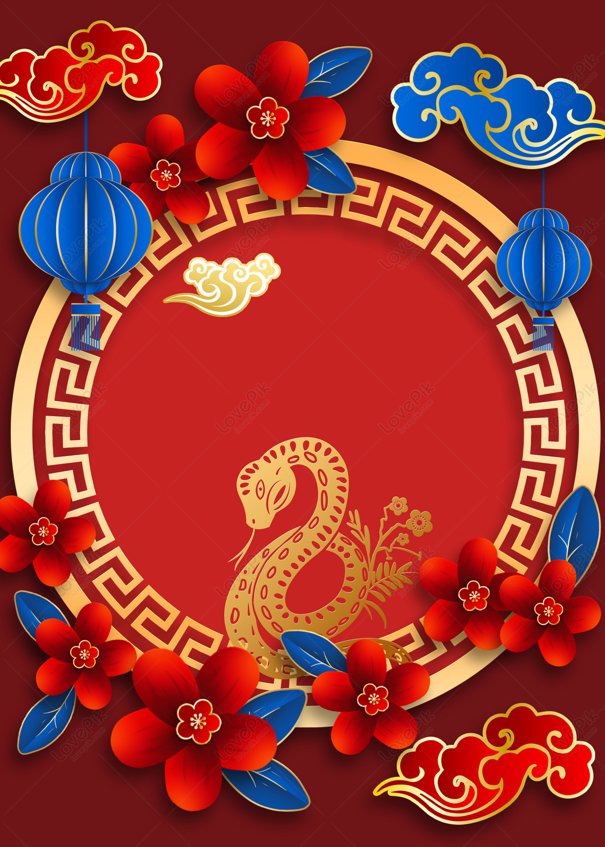 2025 Snake New Year Spring Festival Background Floral Red PNG White