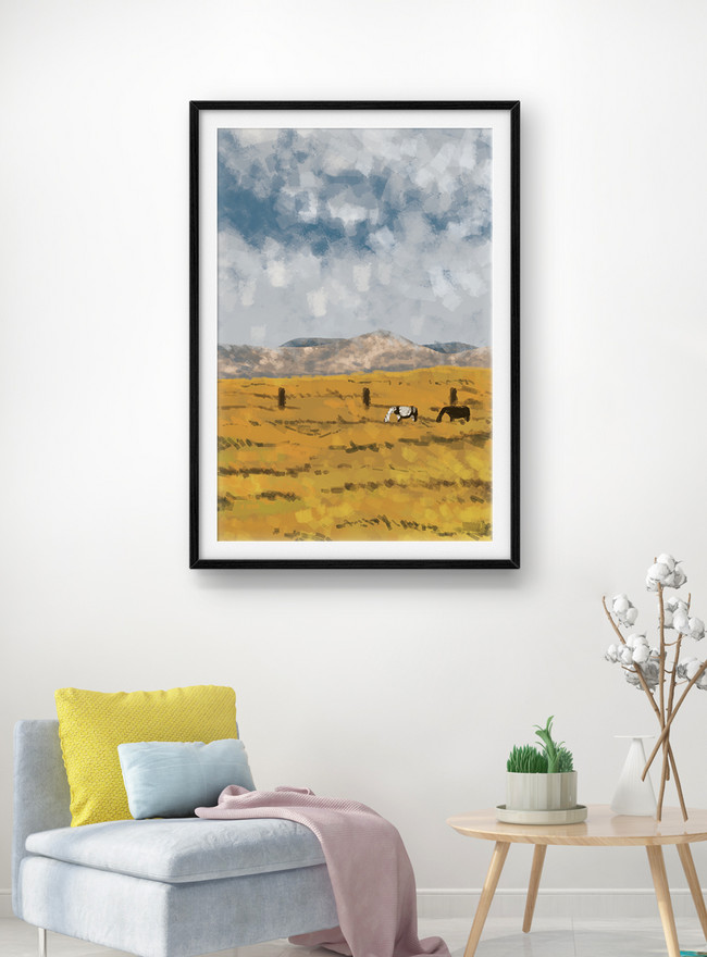 Oil Painting Hand Painted Cows Prairie Home Decoration Painting Template, acrylic mockup templates, living room decorative painting templates, sea oil painting