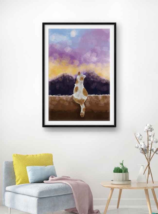 Original Oil Painting Wall Cat Looking Up At The Scenery Home De Template, cat templates, oil painting templates, watercolor wall