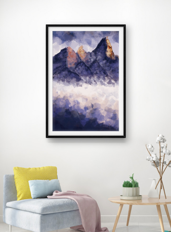 Hand Painted Oil Painting Gorgeous Mountain Scenery Decorative Template, abstract mountain templates, mountain paint templates, spiritual watercolor