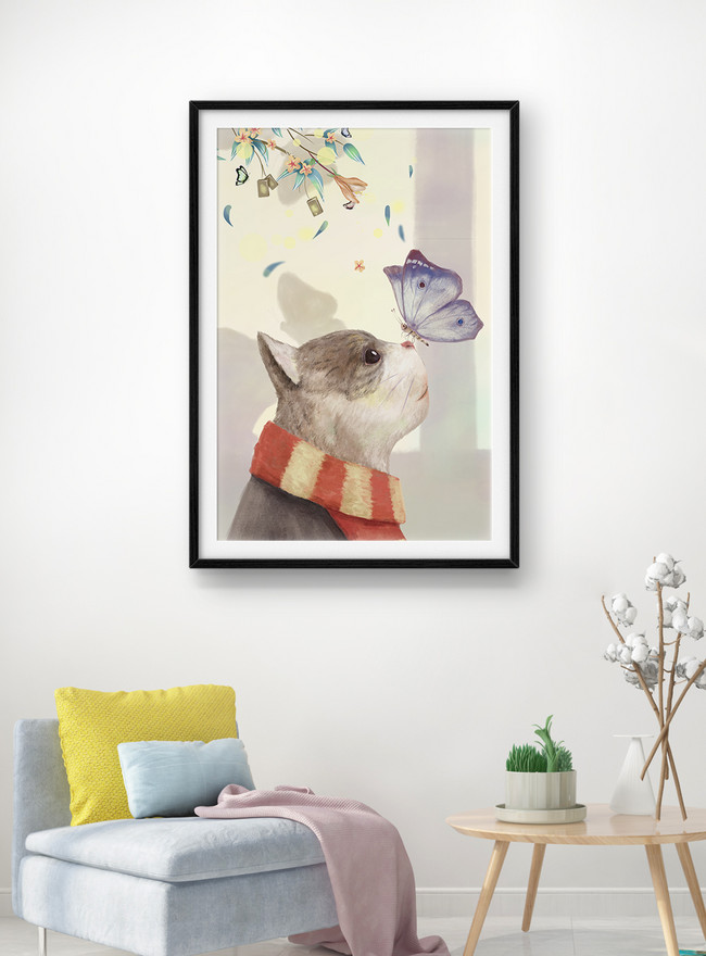 Simple And Fresh Cat Butterfly Wall Hanging Decoration Painting Template, decorative painting templates, cat templates, animal