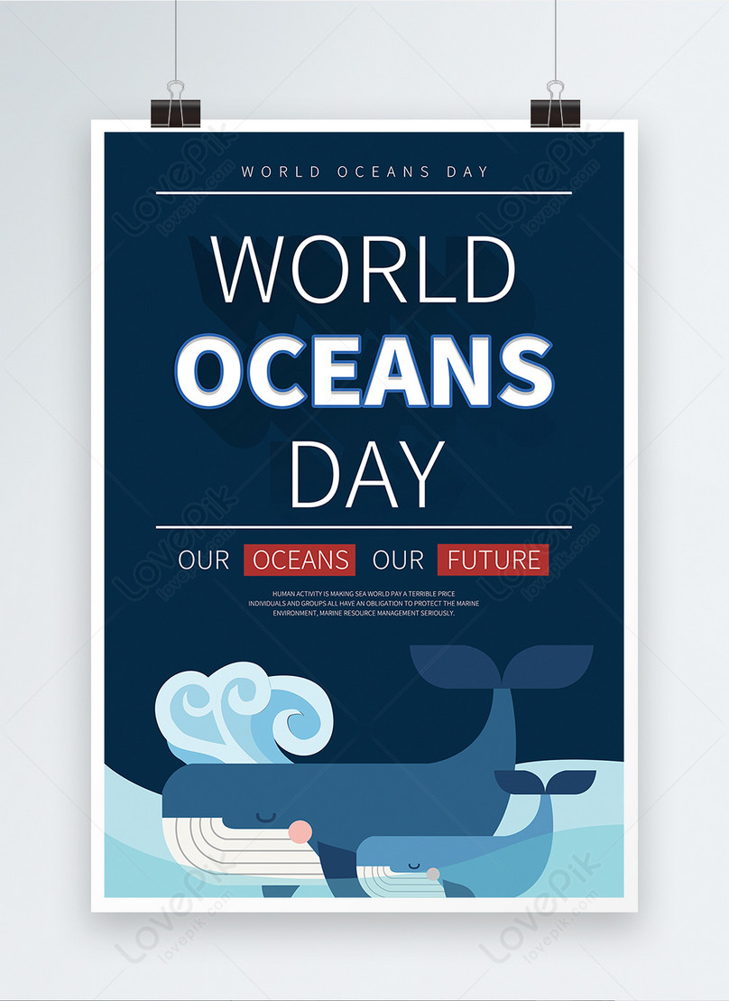 Blue pure english world ocean day promotion poster template image ...