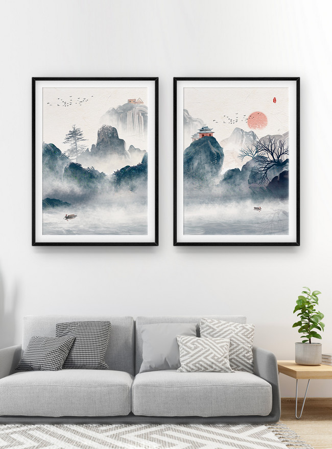 Chinese Style Landscape Painting Template, ink painting templates, landscape painting templates, ink landscape