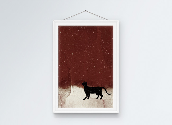 간단한 복고풍 붉은 벽 고양이 수채화 거실 장식 그림 이미지 _사진 401334596 무료 다운로드_Lovepik.Com