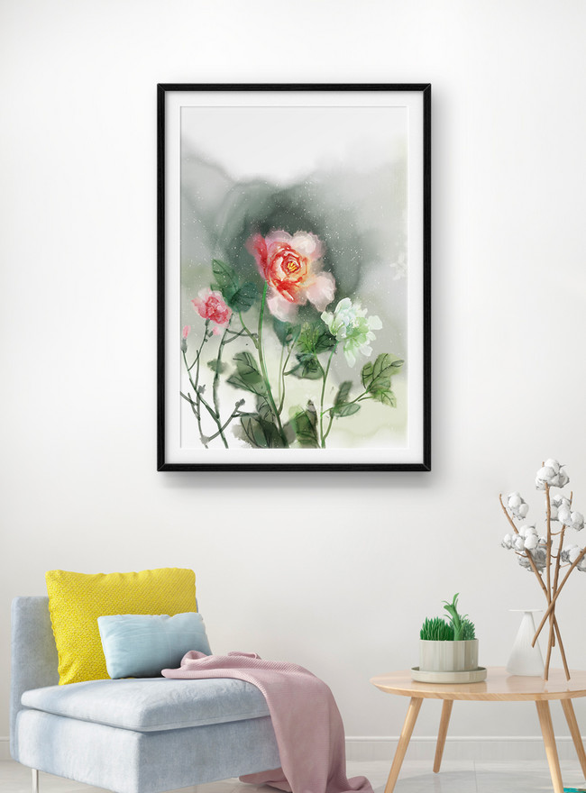 Watercolor Peony Decorative Painting Template, cat behind furniture templates, color templates, decorative painting design
