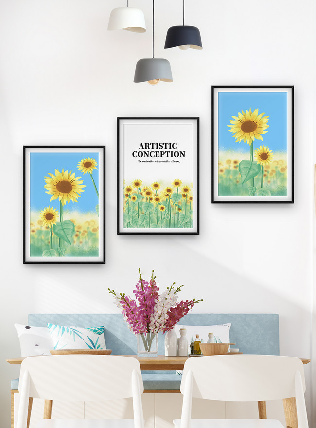 Moderno Minimalista Girasol Cuadro Triple Pintura Decorativa | Descarga  Plantilla de diseño PSD Gratuita - Lovepik