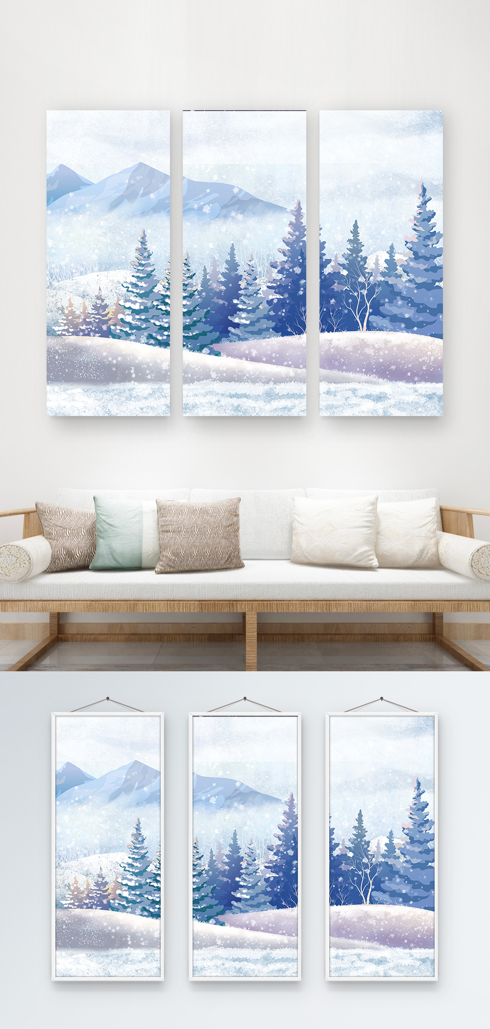Snow landscape, hand-painted, decorative painting template image ...