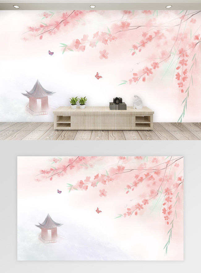 Pared De Fondo De Viento Chino Hermoso Flor De Durazno | Descarga Plantilla  de diseño PSD Gratuita - Lovepik