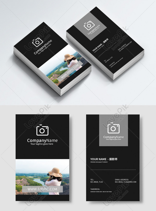 Vertical Black Photographer Business Card Design Template Template Image Picture Free Download Lovepik Com