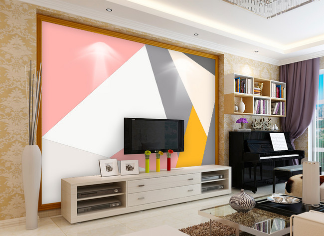 Simple geometric living room tv background wall template image_picture free  download 