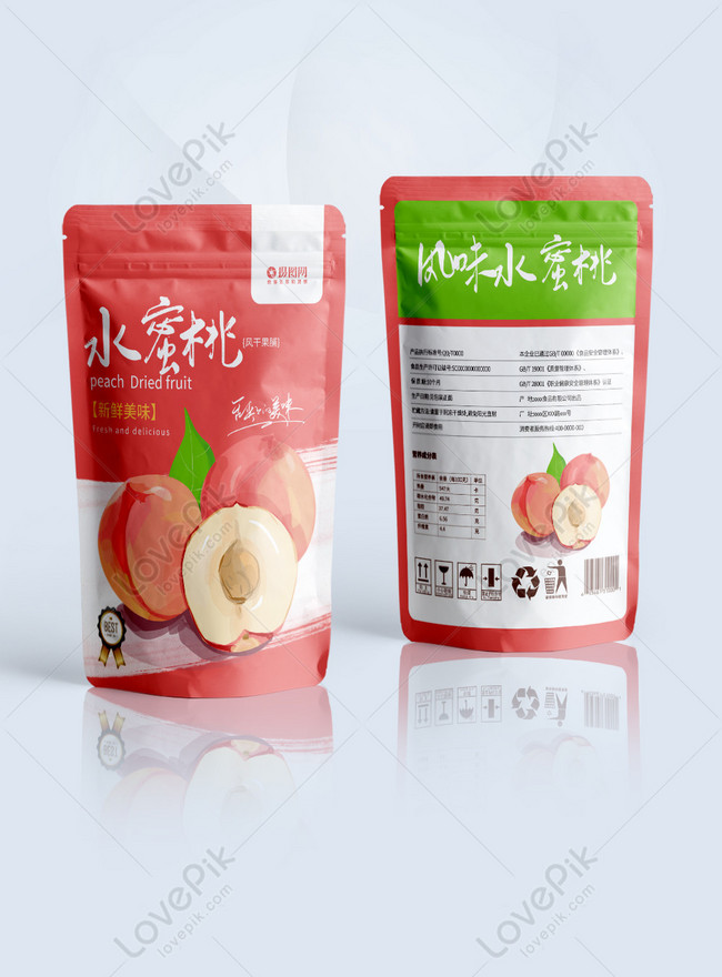 Peach Fruit Snacks Packaging Bag Design Template, packaging bags templates, packaging template templates, packaging