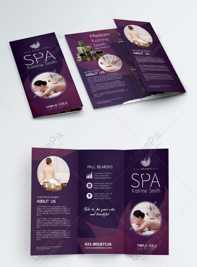 Purple Spa Health Massage Promotional Folding Page Design Template Imagepicture Free Download
