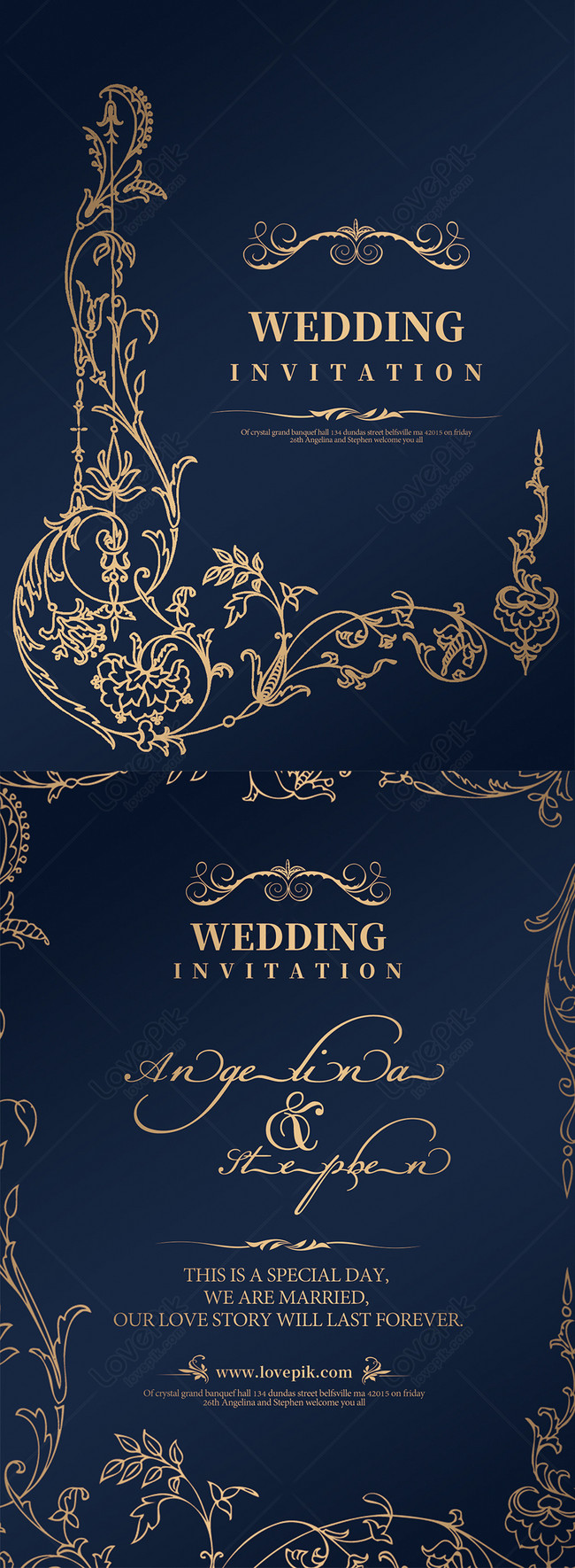 Dark blue background metal word wedding invitation design template  image_picture free download 