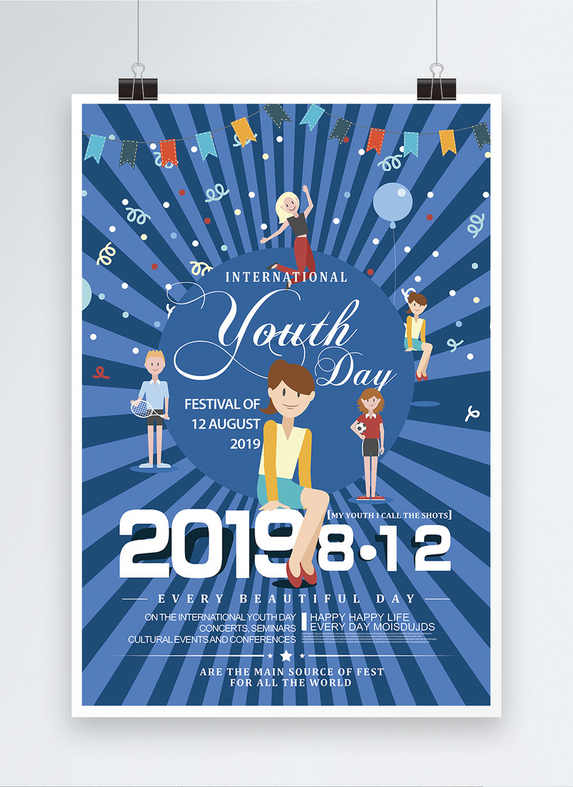 Blue background international youth day poster design template  image_picture free download 