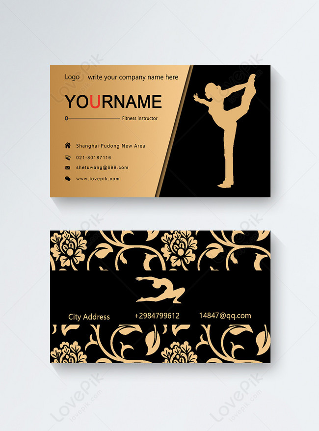 High End Black Gold Yoga Business Card Business Major Template, yoga business card, characters business card, black business card