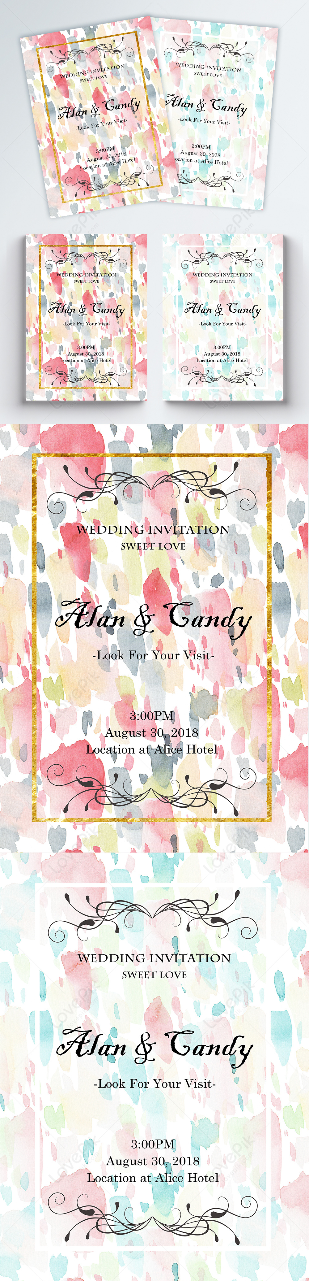 Watercolor brushes flowers wedding invitations template image_picture ...