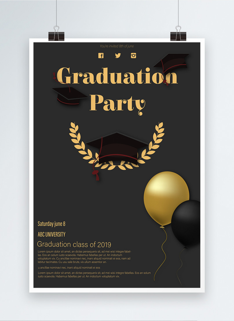 Black and golden texture graduation party poster template image_picture ...