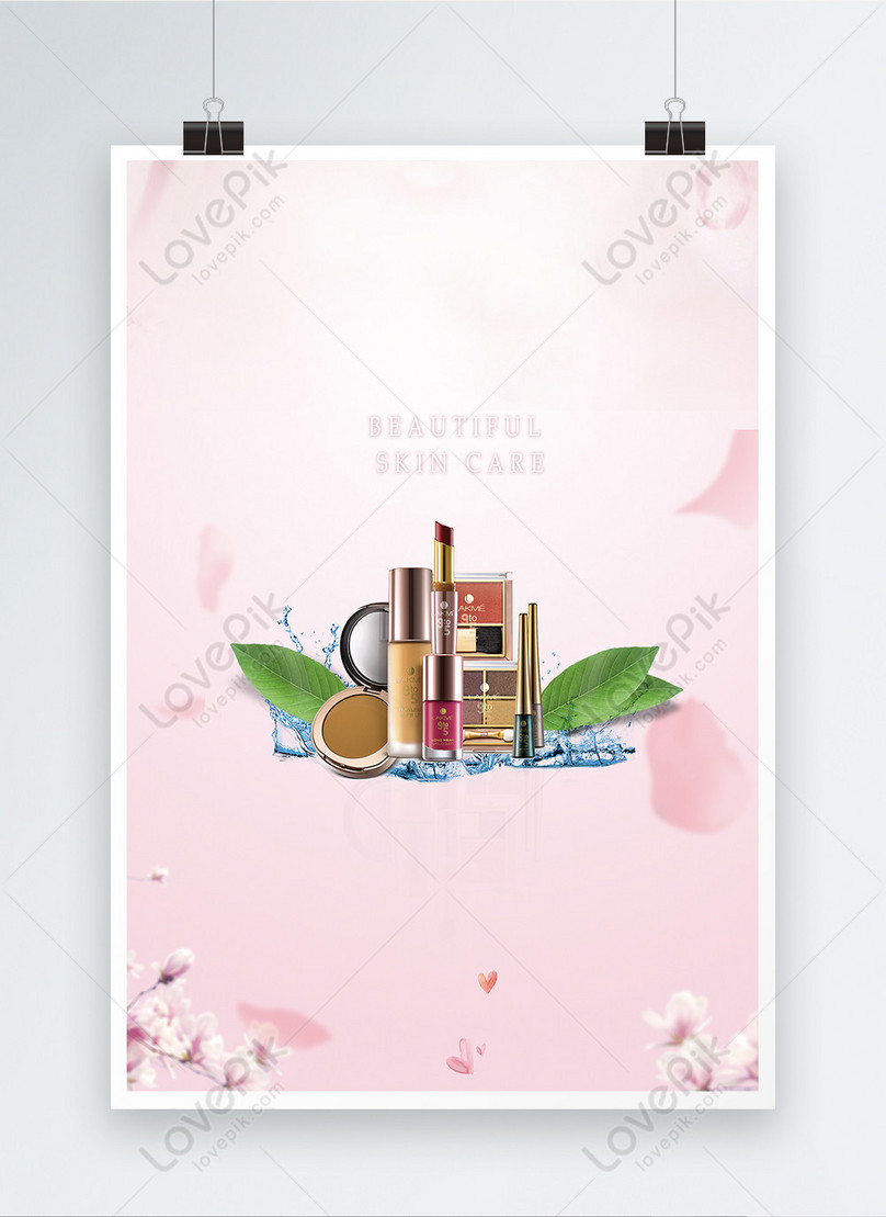 Pink Minimalist Cosmetics Poster Template, cosmetics poster, english poster, flowers poster