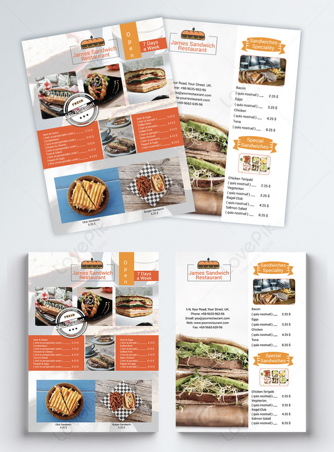 Classic double sided sandwich menu template image_picture free