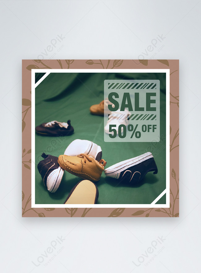 Simplicity Green Style Shoes Promotion Instagram Post Template, brown templates, children templates, fall