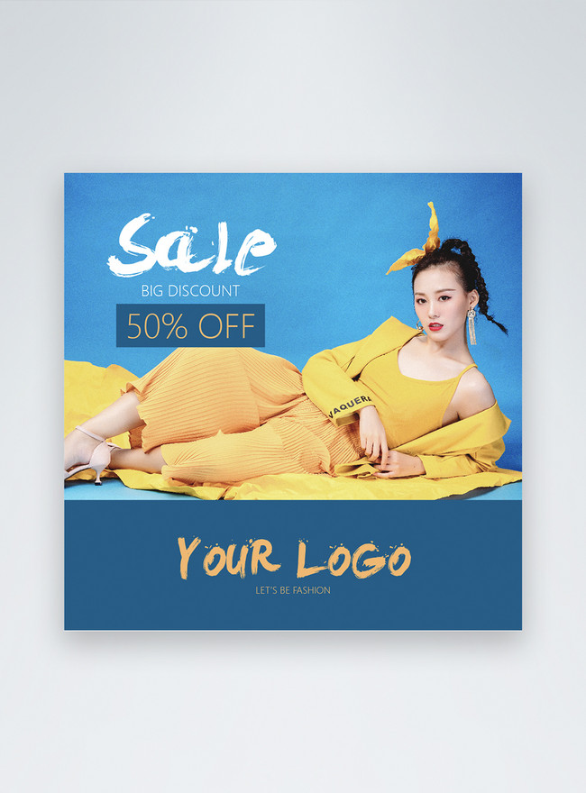 Yellow Blue Fashion Style Clothes Promotion Instagram Post Template, beauty templates, instagram templates, women