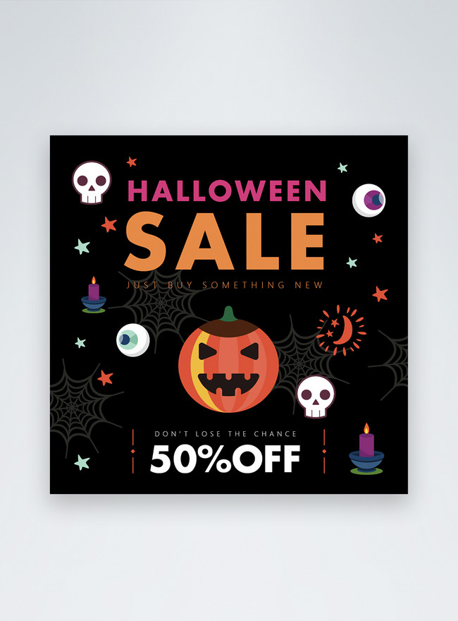 Black Gorgeous Cartoon Style Halloween Promotion Instagram Post Template, black templates, human skeleton templates, star