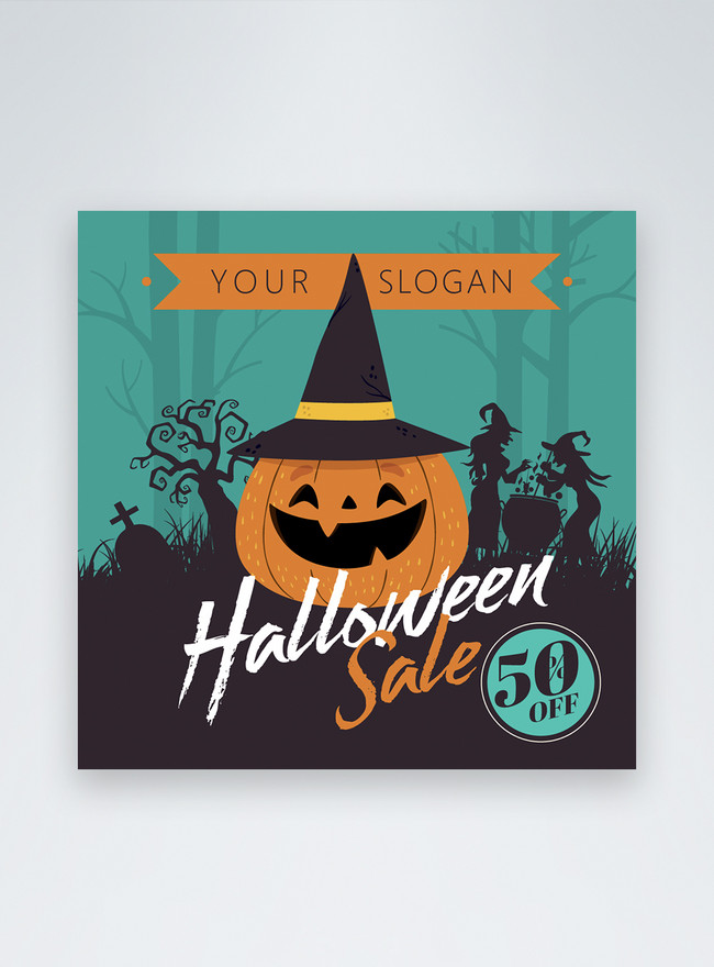 Green Dark Cartoon Style Halloween Promotion Instagram Post Template, cartoon templates, instagram templates, spooky sale