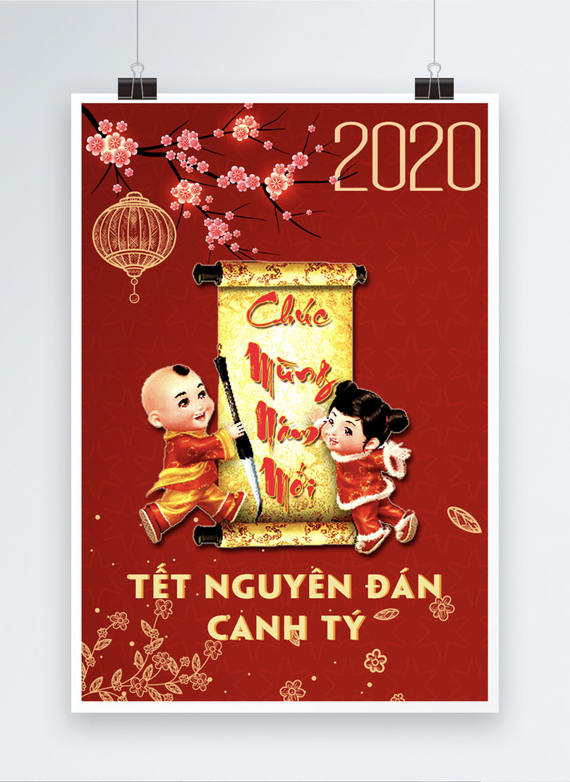 Vietnam cartoon traditional lunar new year poster template image ...