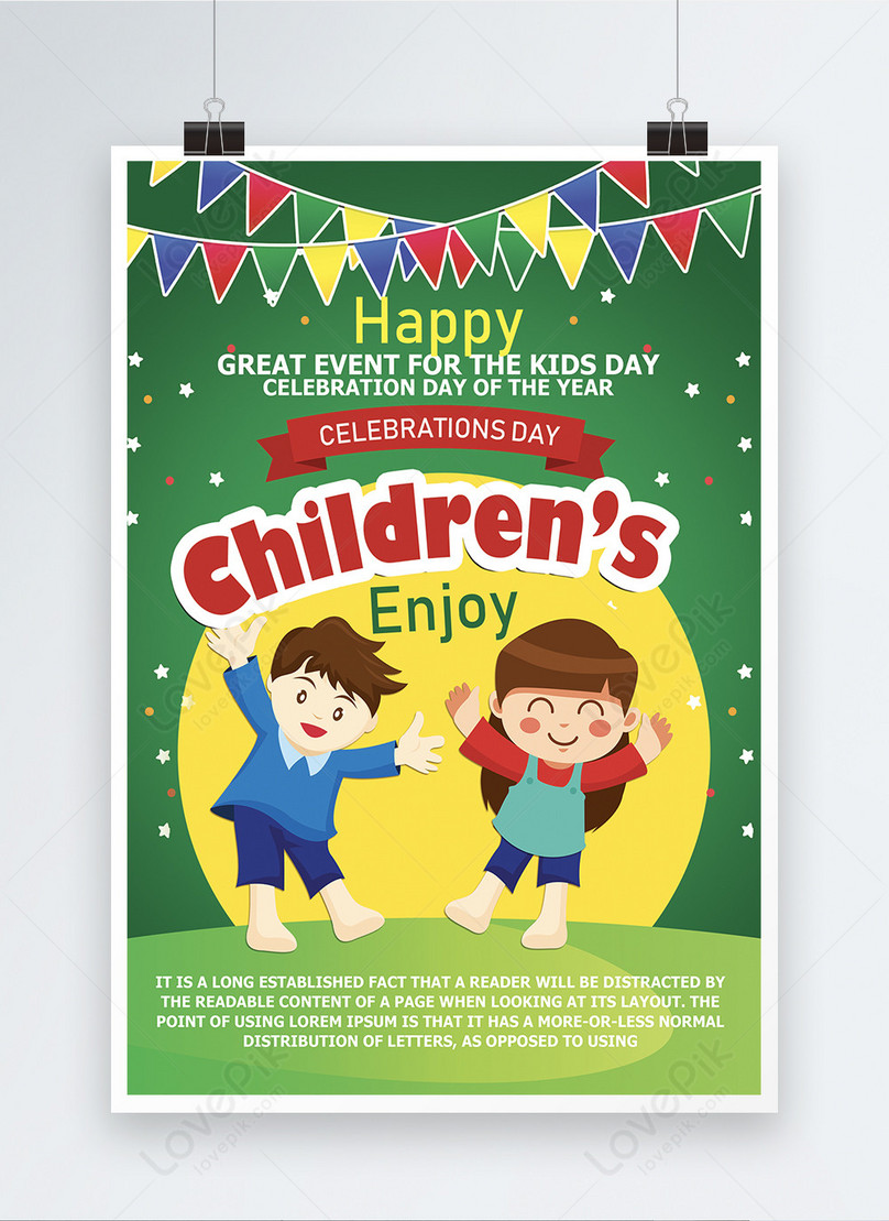 Green color children day poster template image_picture free download ...