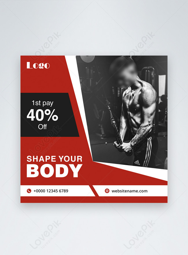 Fitness and gym offer promotion social media post template image ...