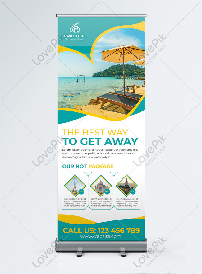 Roll Up Banner For Travel Agency Or Airlines Template, abstract banner design, poster banner design, travel tours banner design