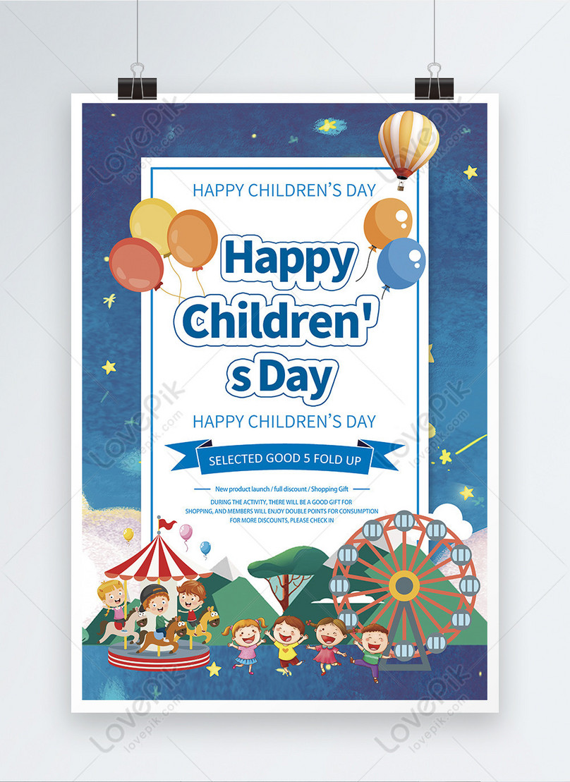 Cartoon happy childrens day poster template image_picture free download  