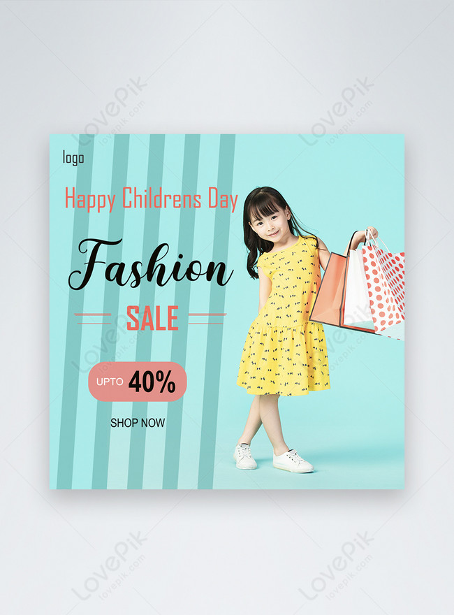 Childrens Day Fashion Promotion Social Media Post Template, happy childrens day templates, social media, discount